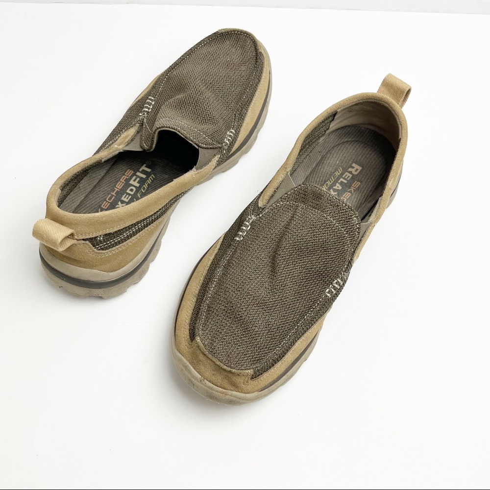 SKECHERS Brown Leather Upper Relaxed Fit Memory Foam Slip On Shoes, Size 10.5